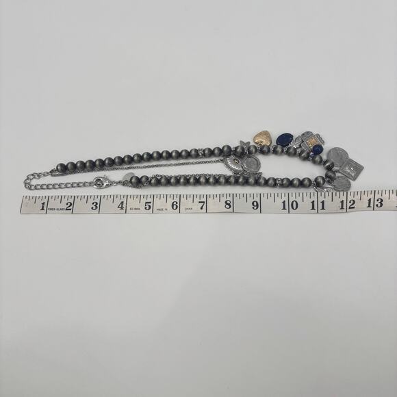 Chico’s Double Layer Beaded Charm Necklace 24" – Boho Mixed Metals Southwestern - Picture 6 of 6